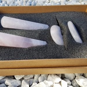 Coffret massage au quartz rose 2 pointes 2 galets