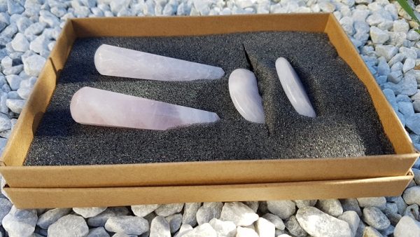 Coffret massage au quartz rose 2 pointes 2 galets