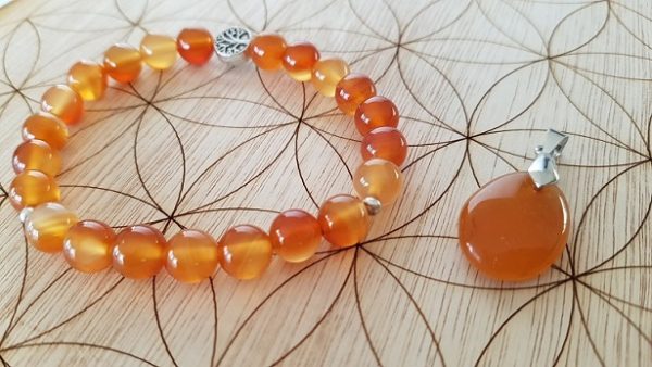 cornaline orange bracelet et pendentif