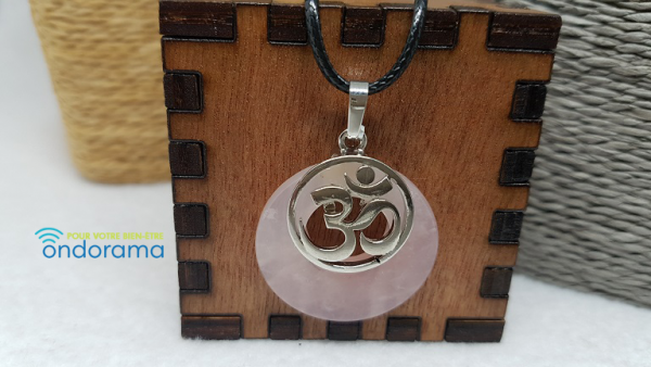 Quartz rose pendentif avec Arbre de Vie ou Om – Image 2