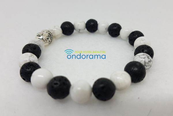 Bracelet yin yang pierre de lave howlite