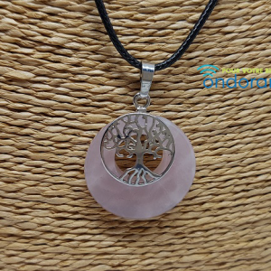 quartz rose pendentif avec arbre de vie