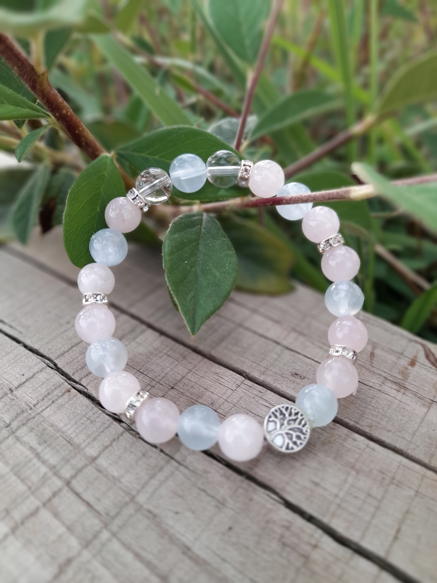 Bracelet en pierres naturelles Quartz rose et Cristal de roche