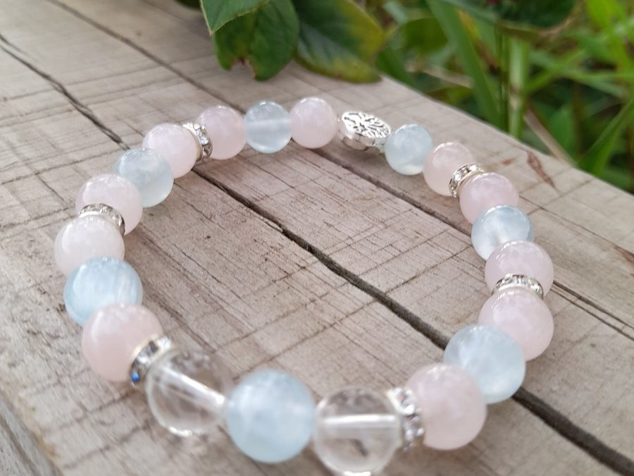 Bracelet Anti-stress – Calcite bleue Cristal de roche Quartz rose