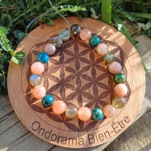 Bracelet personnalisé chrysocolle, labradorite, pierre de soleil Ondorama Bien Être
