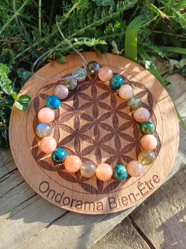 Bracelet personnalisé chrysocolle, labradorite, pierre de soleil Ondorama Bien Être