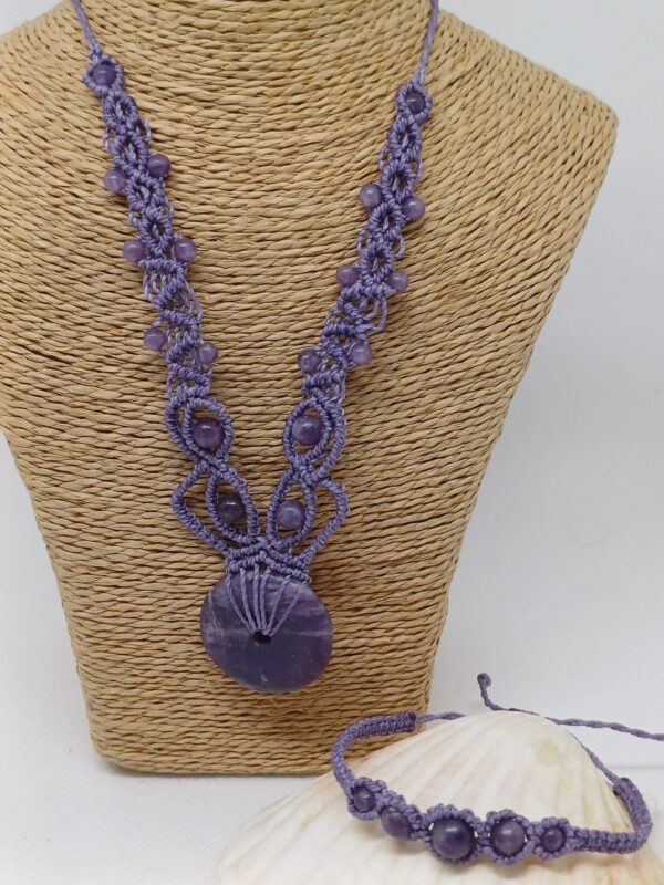 Collier lépidolite en macramé Ondorama Bien Être