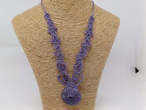 Collier macramé Lépidolite avec donut 3cm