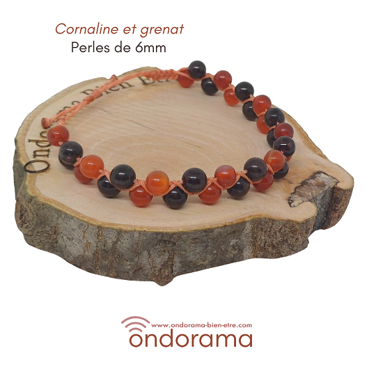 Bracelet macramé cornaline et grenat Ondorama Bien Être