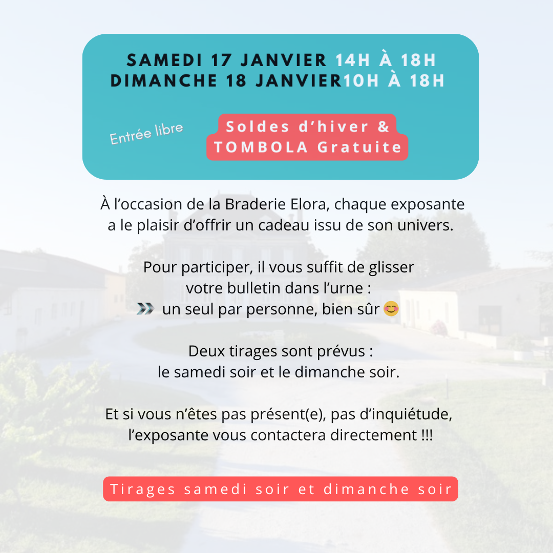 Tombola braderie Elora janvier 2026 Pompignac 33370