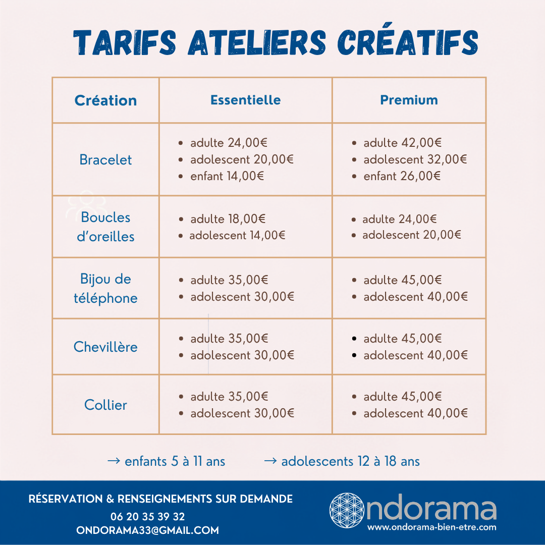 Ateliers créatifs bijoux pierres naturelles Ondorama Bien Être